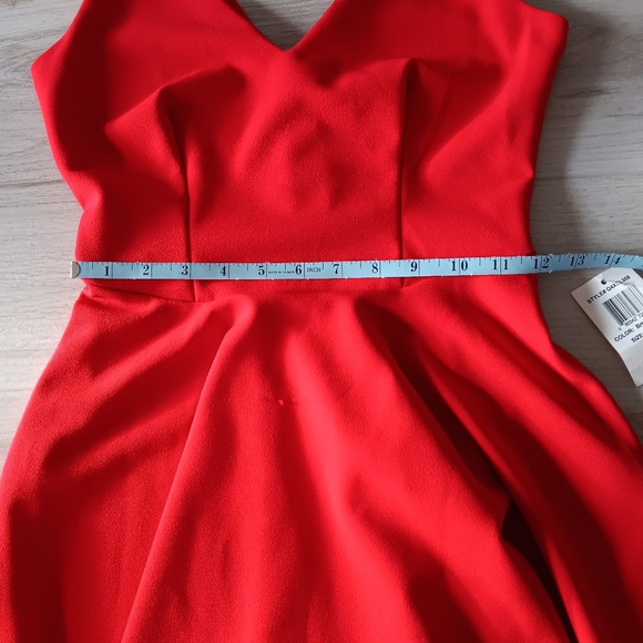 NEW B Darlin Mini Dress Tank Fit & Flare V-neck Tie Back Bright Red Size 5/6 - Picture 8 of 13